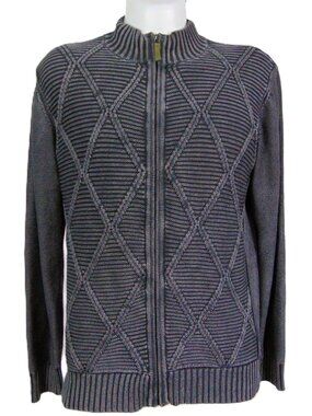 Carbon2Cobalt Men’s Full Zip Thick Sweater Geometric Textured Knit Gray Size L